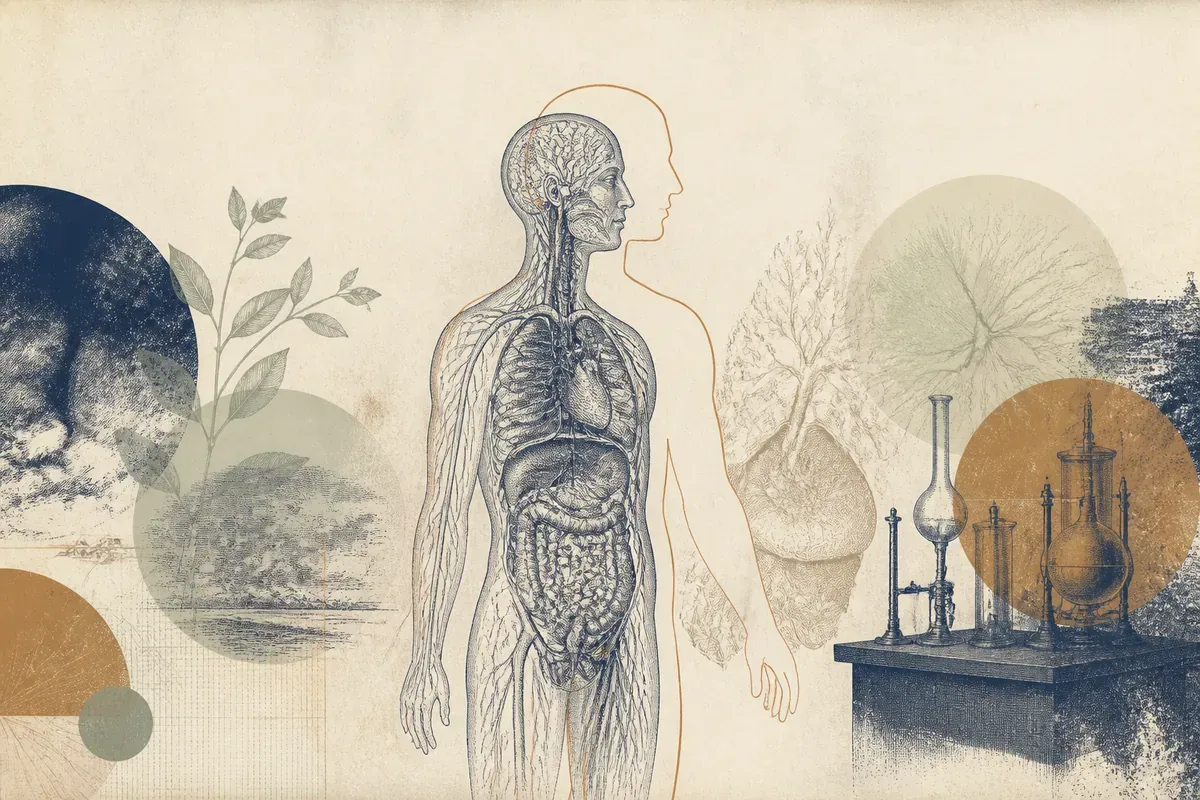 Silhouette humaine dessinée deux fois en superposition : planche anatomique et contour continu légèrement décalés.